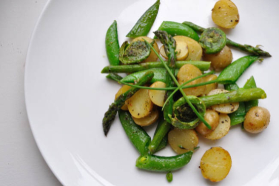 fidleheads with asparagus and new potatoes 