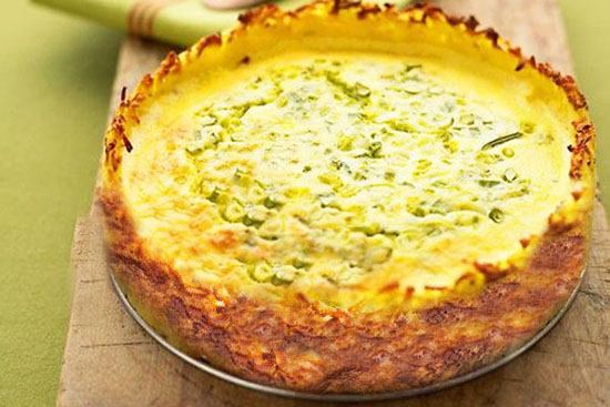 Asparagus quiche with hash-brown crust 