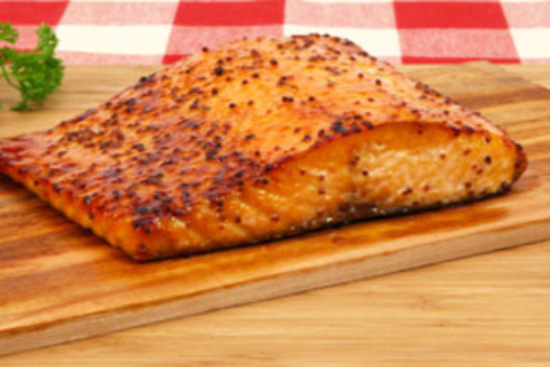 Cedar planked salmon with mustard mashed potatoes 