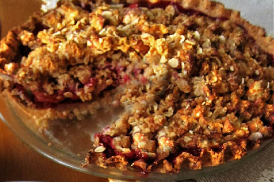 Raspberry-apricot pie with hazelnut streusel topping  - A recipe by Epicuriantime.com