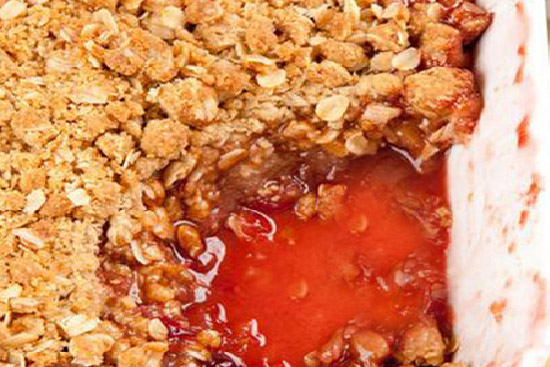Apple-cranberry crisp with warm toffee sauce 