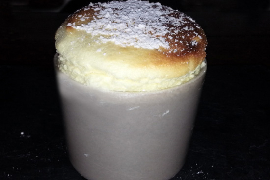 Lemon souffles with macademia nut sauce 