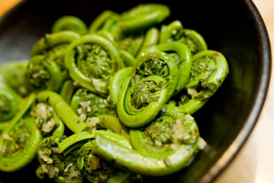 Garlic flavored fiddleheads 