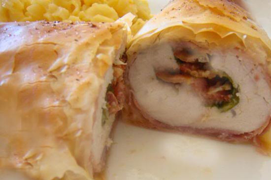 Phyllo wrapped chicken with mexican pesto 