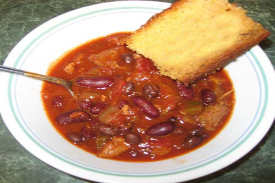 Texas chili and corn bread pudding 