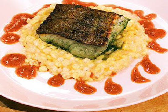 Marinated cod fillet with corn pudding 