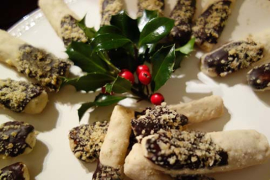 Christmas chocolate dipped maple log walnut cookies 