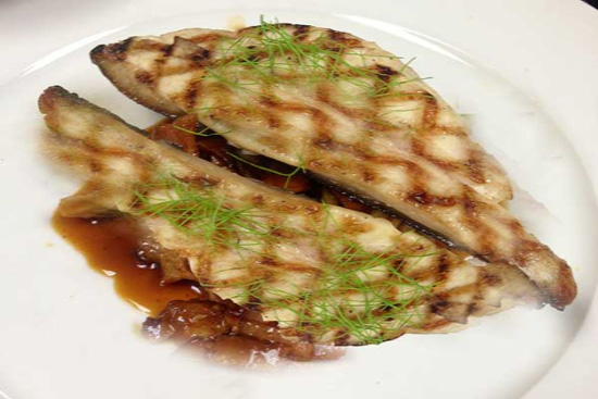 Grilled pompano with tangy ginger sauce 