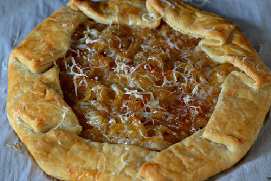 Caramelized spring onion and gruyère tart 