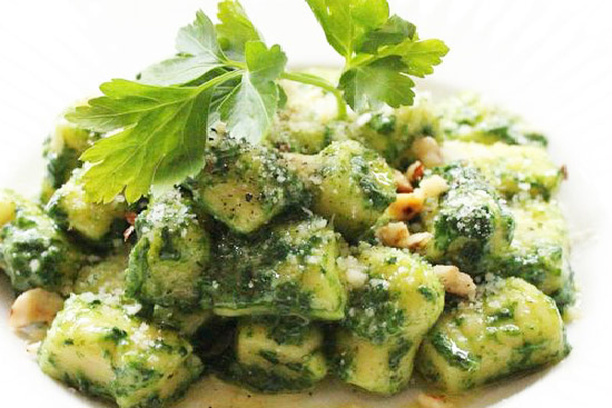 Pear hazelnut gnocchi with greens 