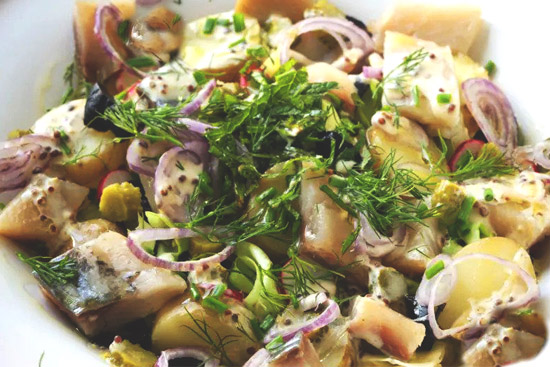 Pickled herring and potato salad 